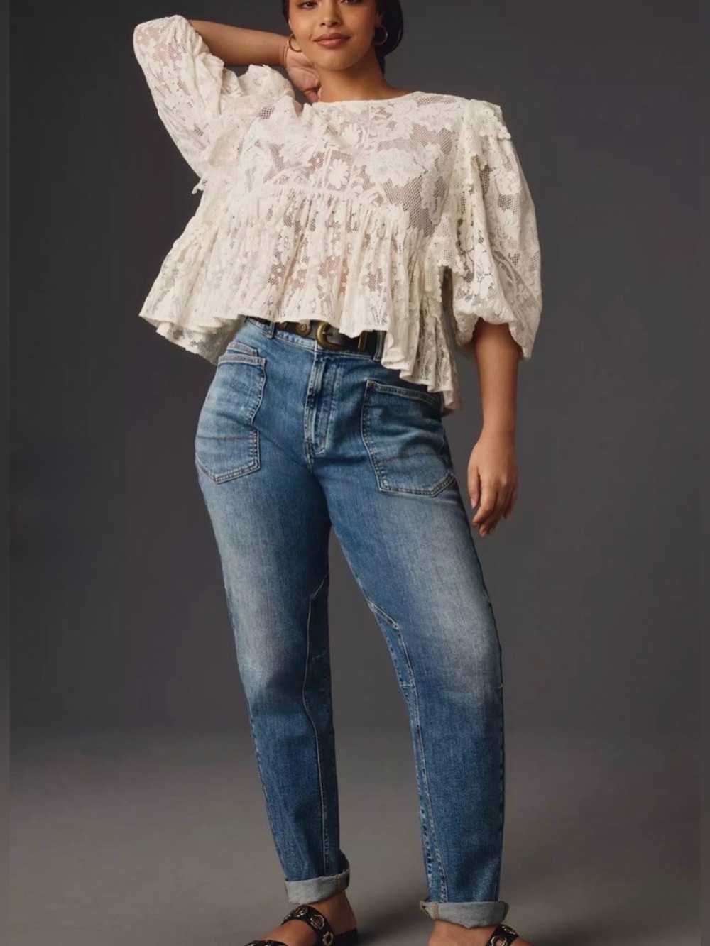 Pilcro Wanderer Mid Rise Relaxed Jeans Womens Sz 31 Medium Wash